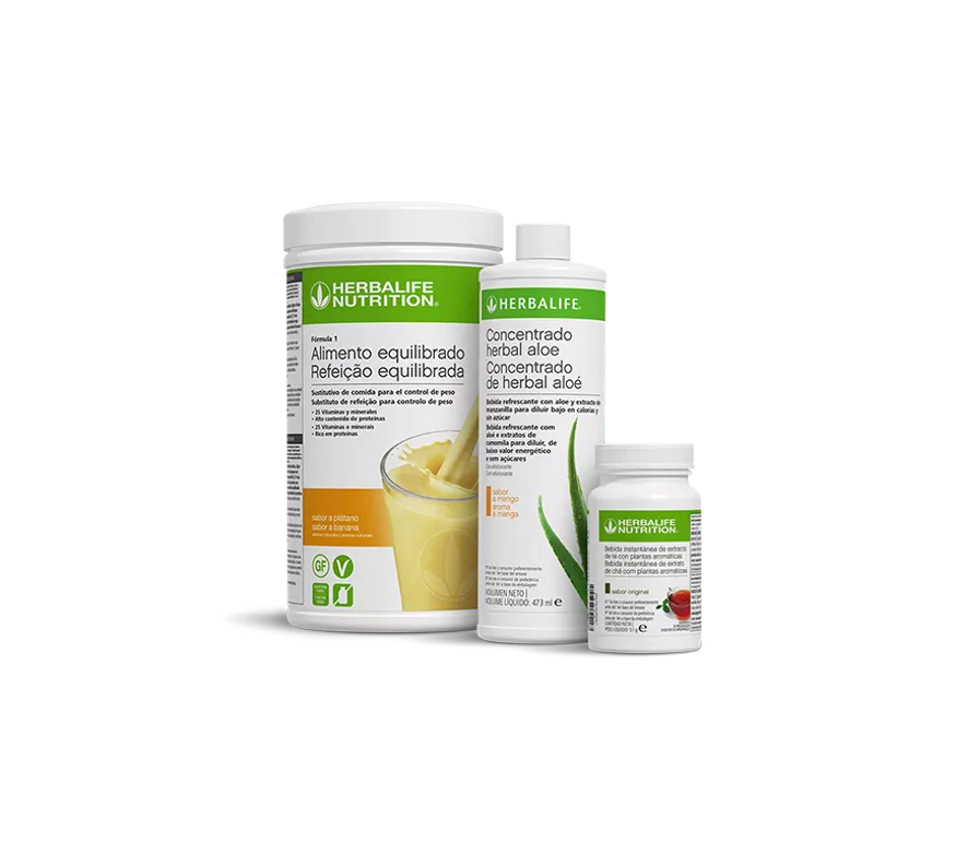pack desayuno saludable herbalife sabor plátano con fórmula 1, aloe y té concentrado