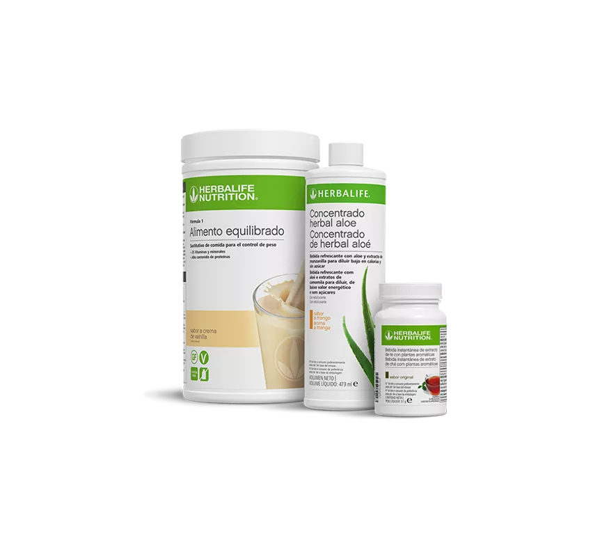 pack desayuno saludable herbalife sabor vainilla con fórmula 1, aloe y té concentrado
